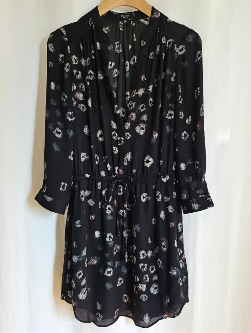 Aritzia Babaton Long Sleeve Silk Bennett Dress - Black & Pattern - Picture 3 of 16